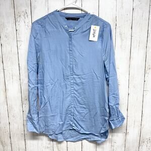 Zara Shirt Women Size Small Light Blue Long Sleeve Button Down Blouse Casual